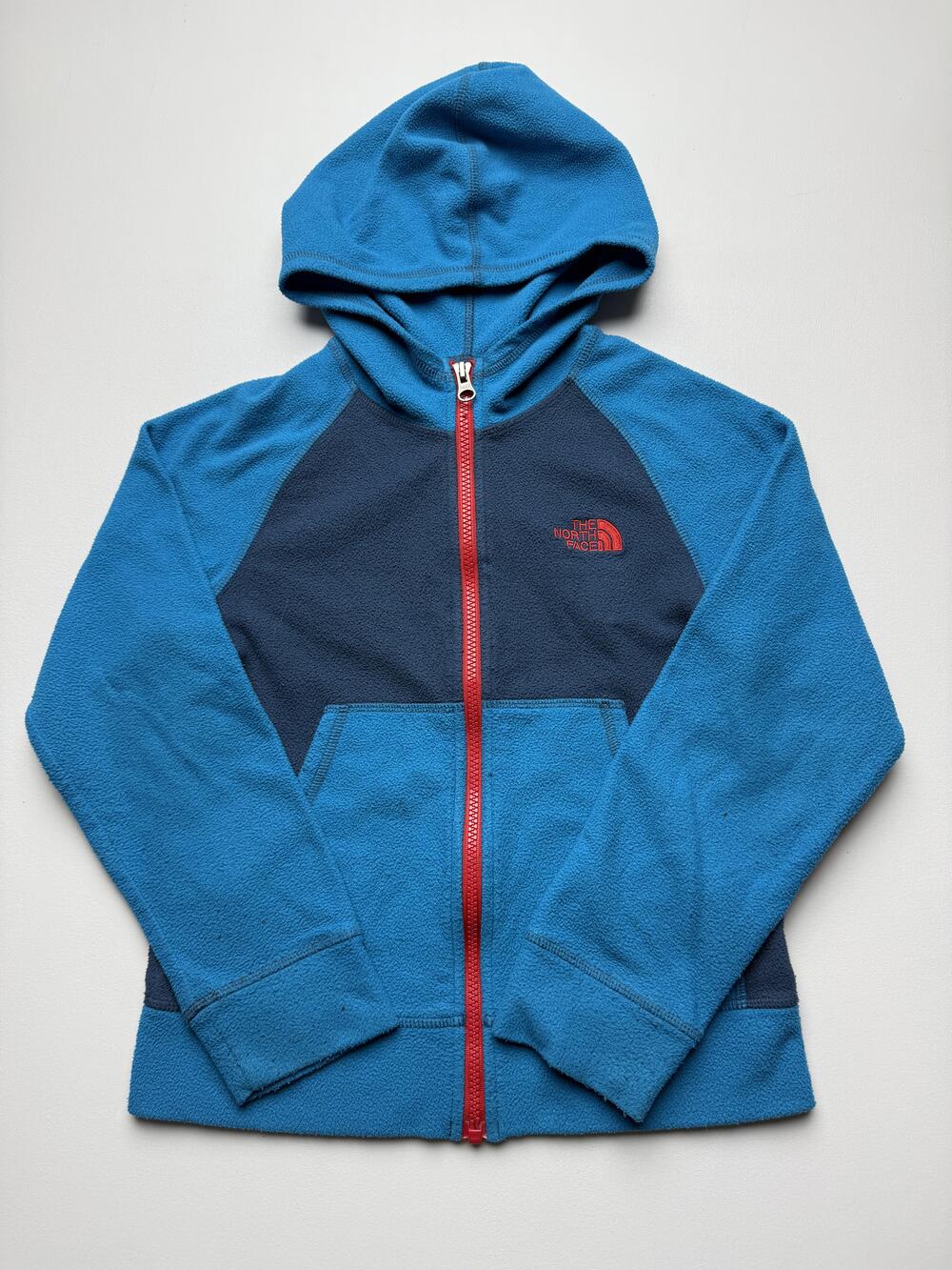 The North Face Jacket Boys S 7/8 Blue Navy Hooded Fleece Full Zip Colorblock